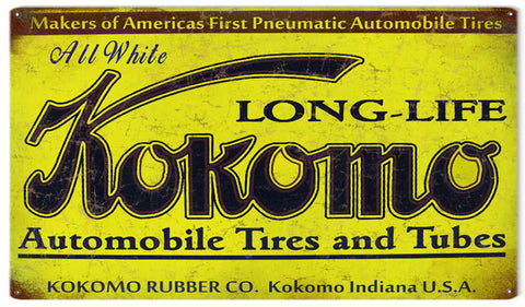Vintage Kokomo Automobile Tire Sign 8x14