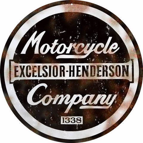 Vintage Excelsior Henderson Motorcycle Sign 14 Round