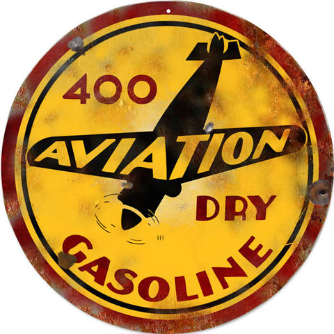 Vintage Aviation Gasoline Sign 14 Round