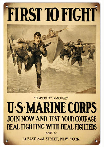 Vintage First To Fight US Marine Metal Sign