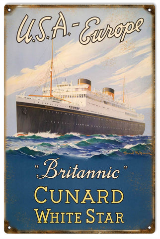 Vintage Britannic Cruise Ship Metal Sign