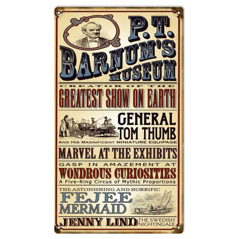 Vintage PT Barnums Museum Circus Sign 8x14