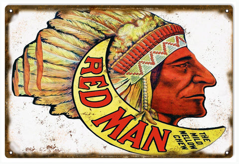 Vintage Red Man Tobacco Metal Sign