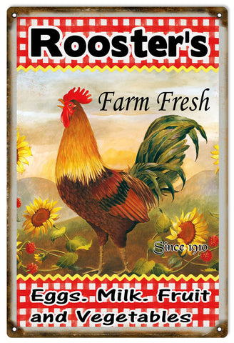 Vintage Roosters Farm Fresh Country Sign