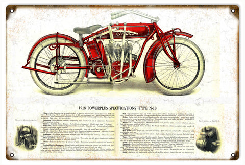 Vintage Indian Powerplus Motorcycle Metal Sign