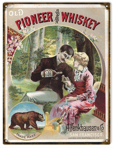 Vintage Pioneer Whiskey Sign 9x12
