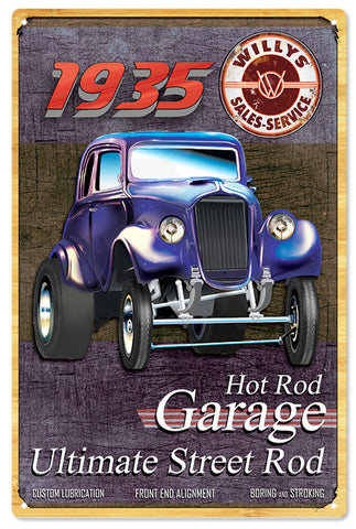 Vintage 1935 Willys Hot Rod Garage Sign