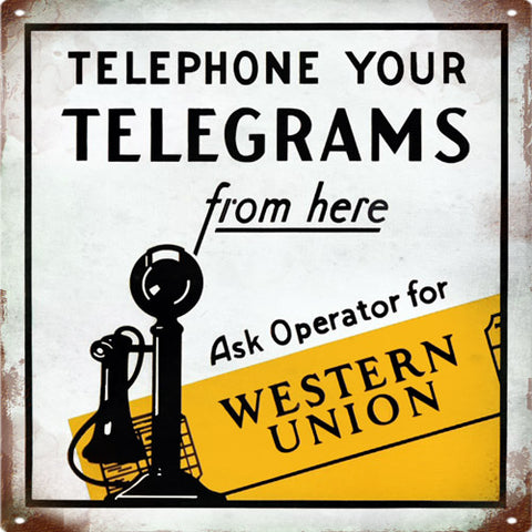 Old Western Union Telegrams Sign Vintaged 12x12