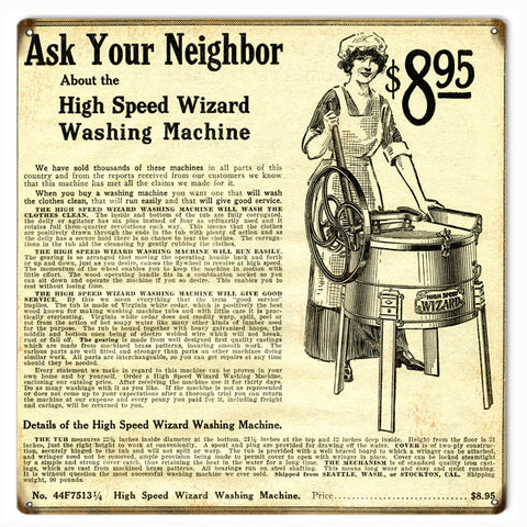 Vintage Wizard Washing Machine Sign 12x12