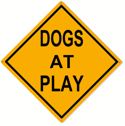 Dogs At Play Metal Sign