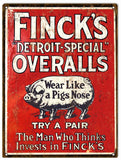 Vintage Fincks Overalls Sign 9x12