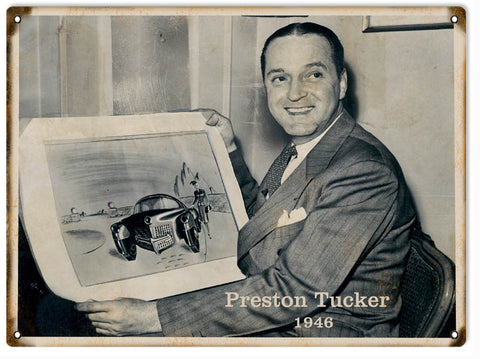 Vintage Preston Tucker 1946 Picture Sign 9x12
