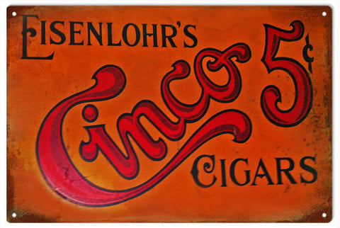 Vintage Cinco Cigar Sign