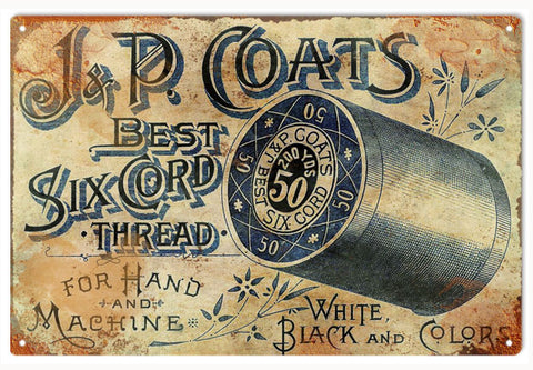 Vintage J & P Coats Thread Metal Sign
