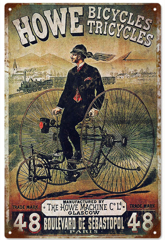 Old Vintage Howe Bicycles Metal Sign