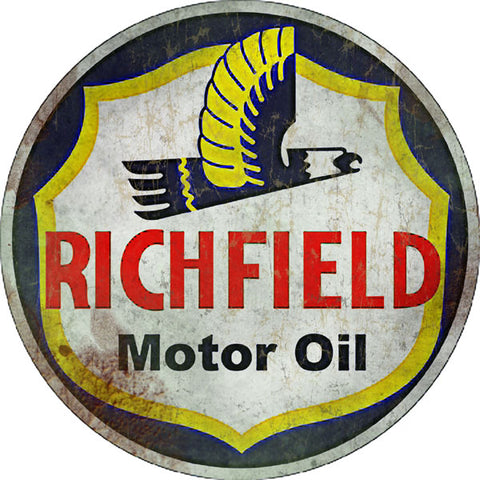 Old Vintage Richfield Motor Oil Sign Round 14