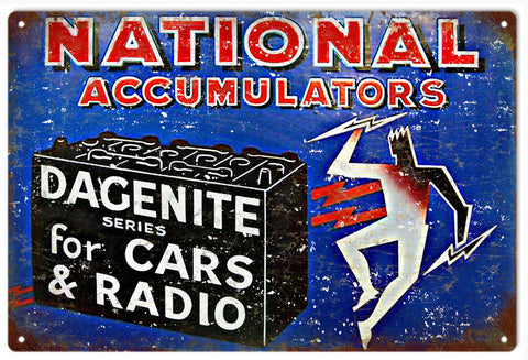 Vintage National Accumulators Car Metal Sign