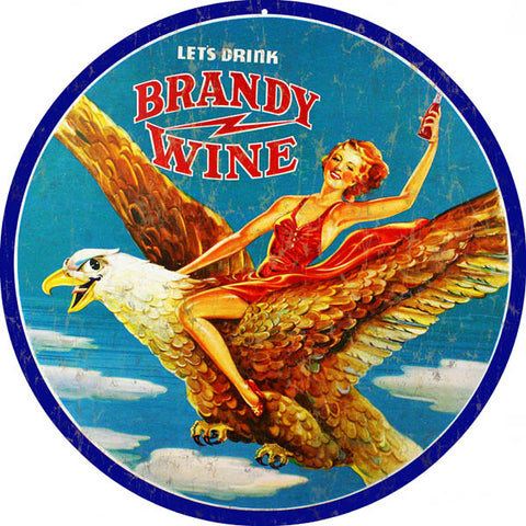 Vintage Brandy Wine Sign 14 Round