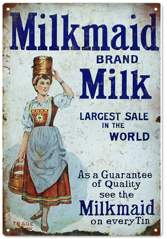 Vintage Milkmaid Brand Milk Country Metal Sign