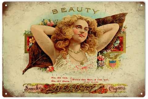 Vintage Beauty Cigar Metal Sign