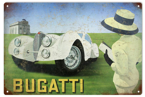 Vintage Bugatti Car Metal Sign