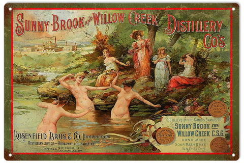 Vintage Sunny Brook And Willow Creek Distillery Sign