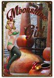 Vintage Moonshine Pinup Girl Metal Sign