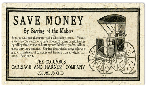 Vintage Columbus Carriage And Harness Comp. Metal Sign