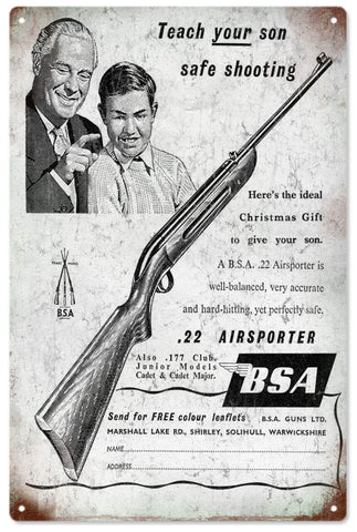 Vintage BSA .22 Airsporter Riffle Sign
