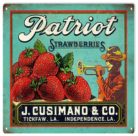 Vintage Patriot Strawberries Sign 12x12