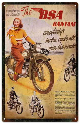 Vintage BSA Bantam Motor Cycle Metal Sign
