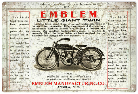 Vintage Emblem Motorcycle Metal Sign