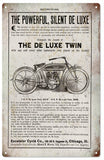 Vintage De Luxe Twin Motorcycle Metal Sign