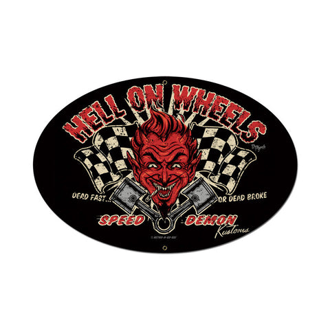 Hell on Wheels Speed Demon Kustoms Sign Metal Sign Wall Decor 18 x 12