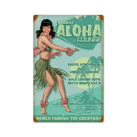 Bettie Page Aloha Lounge Sign Metal Sign Wall Decor 12 x 18