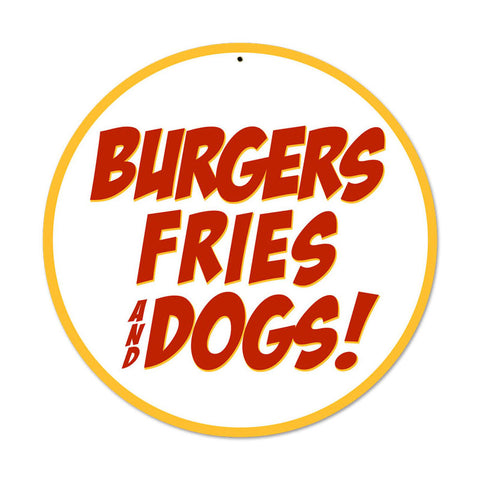 Burgers Fries Dogs Metal Sign Wall Decor 14 x 14