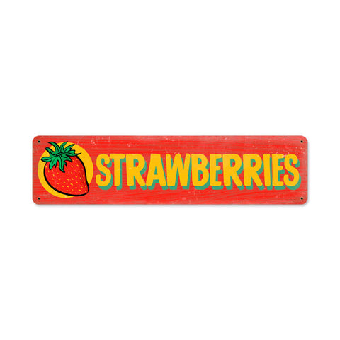 Strawberries Metal Sign Wall Decor 20 x 5