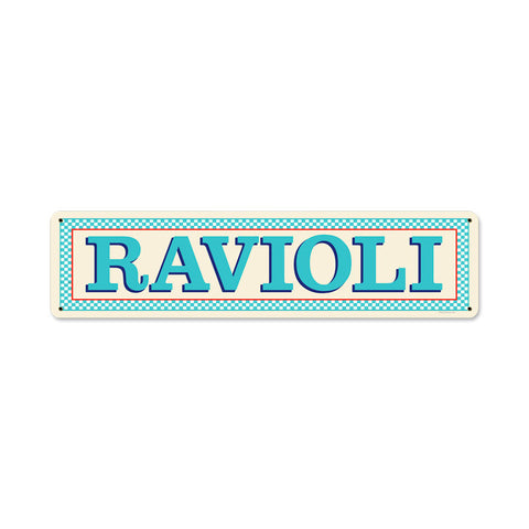 Blue Ravioli Metal Sign Wall Decor 20 x 5