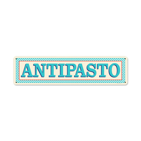 Blue Antipasto Metal Sign Wall Decor 20 x 5