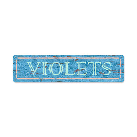 Blue Violets Metal Sign Wall Decor 20 x 5