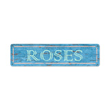 Blue Roses Metal Sign Wall Decor 20 x 5