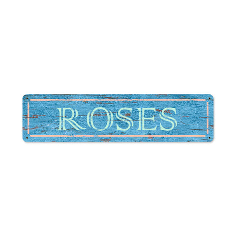 Blue Roses Metal Sign Wall Decor 20 x 5