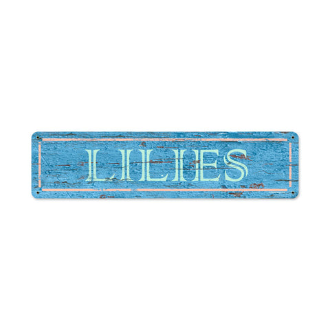 Blue Lillies Metal Sign Wall Decor 20 x 5