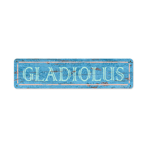 Blue Gladiolus Metal Sign Wall Decor 20 x 5