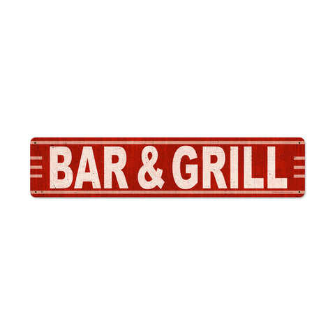 Bar Grill Metal Sign Wall Decor 28 x 6