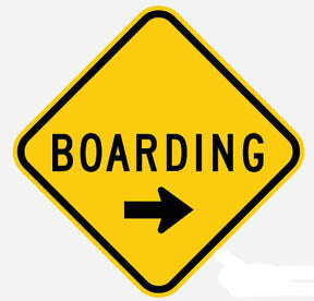 RR-5 Boarding Sign-Points to right Railroad Sign