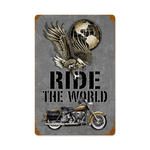 Ride The World Metal Sign Wall Decor 12 x 18