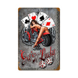Gettin Lucky Bike Metal Sign Wall Decor 12 x 18
