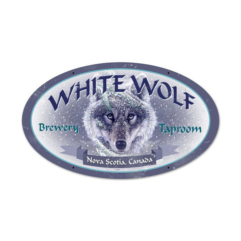 White Wolf Metal Sign Wall Decor 24 x 14