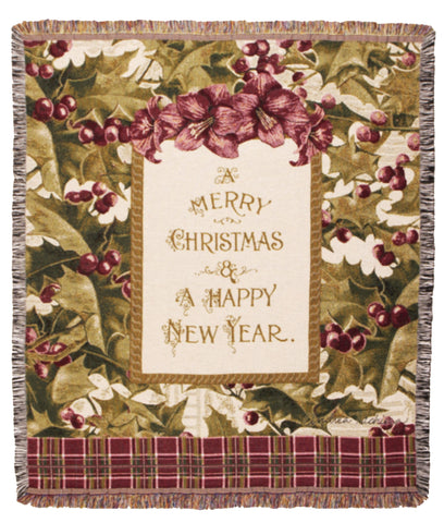 Tapestry - Merry Christmas Holly Throw